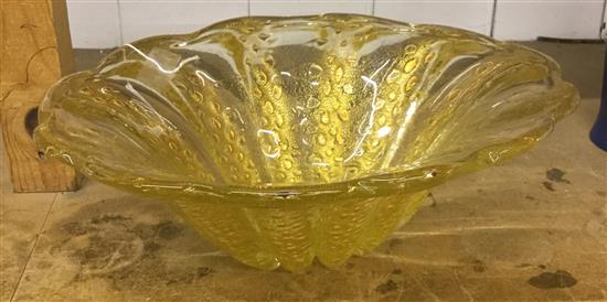 A Murano style gilt foil included glass bowl, by Focke & Meltzer, Amsterdam, 32cm, remnants of label